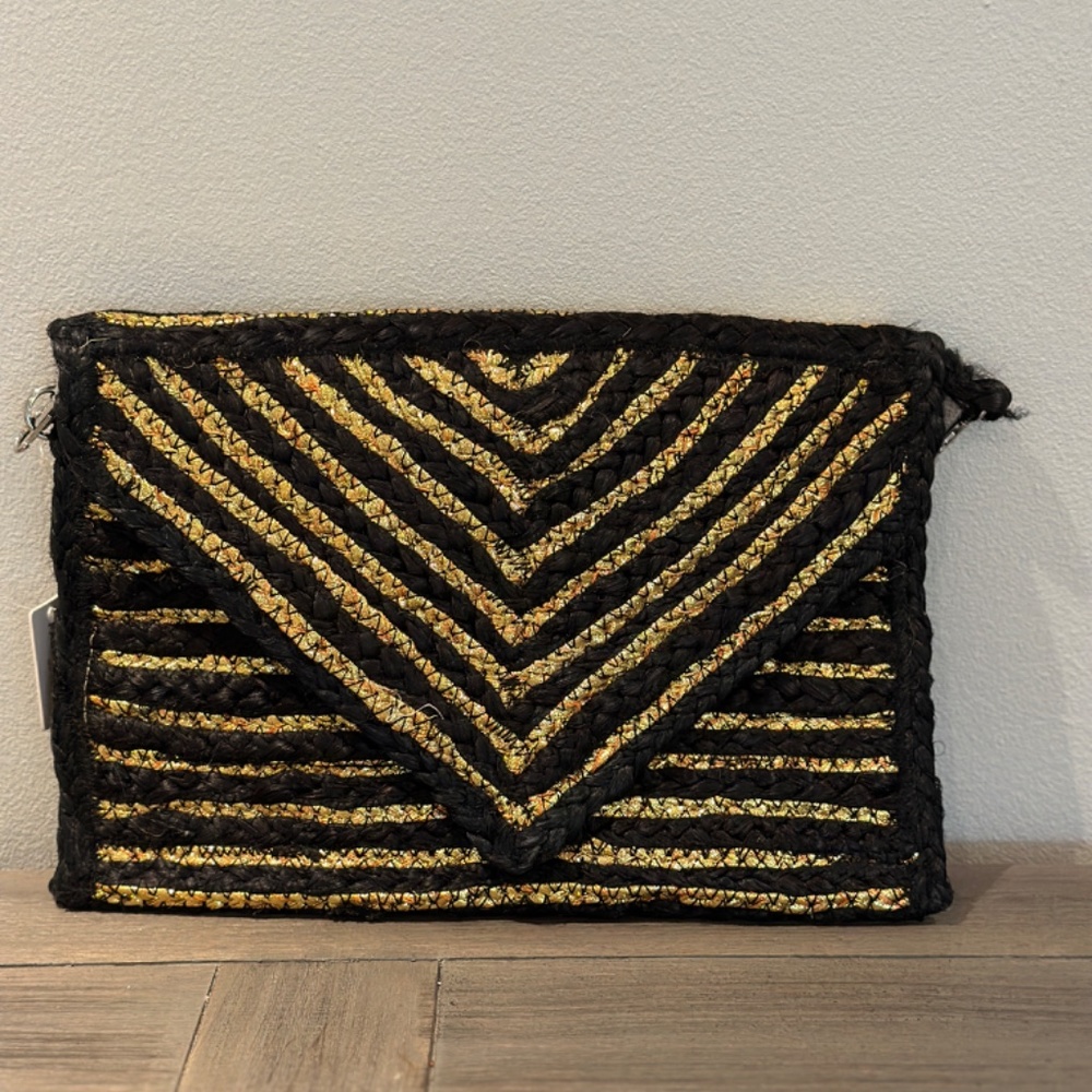 Brand New with Tag Black and Gold Envelope Clutch